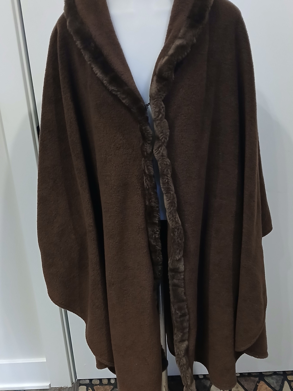 East 5th Brown Faux-Fur Trim Poncho Cape